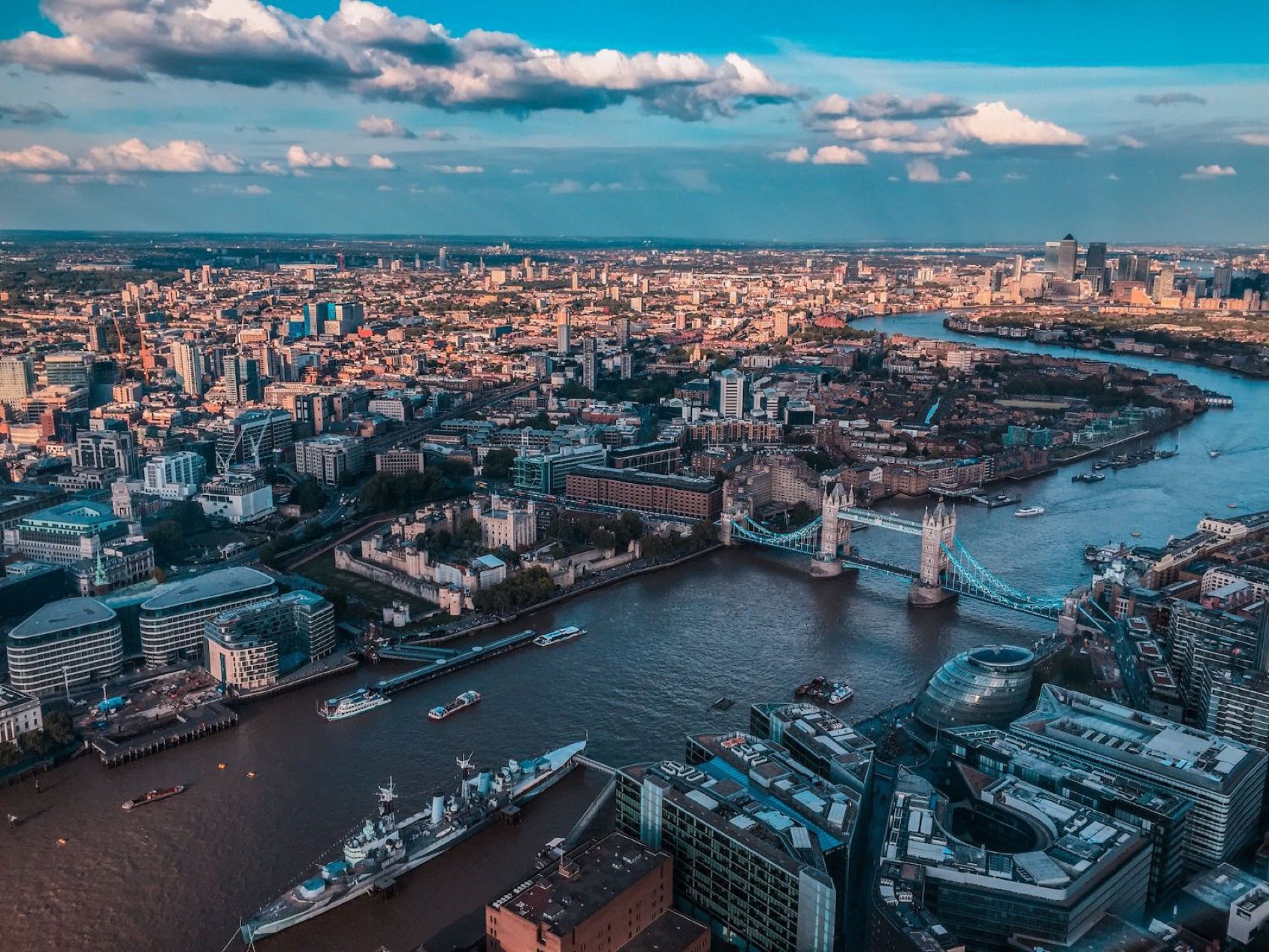 The City of London and Tower Bridge from above